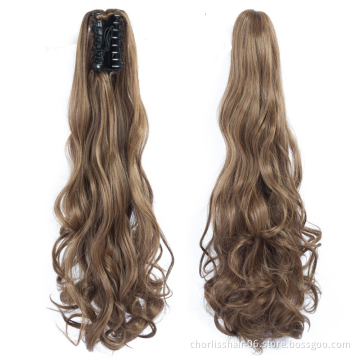 Factory Price High Quality 20 Inch Water Wave Curly Ponytail Hairpiece For Women Synthetic Claw-Clip Ponytail Hair Extensions